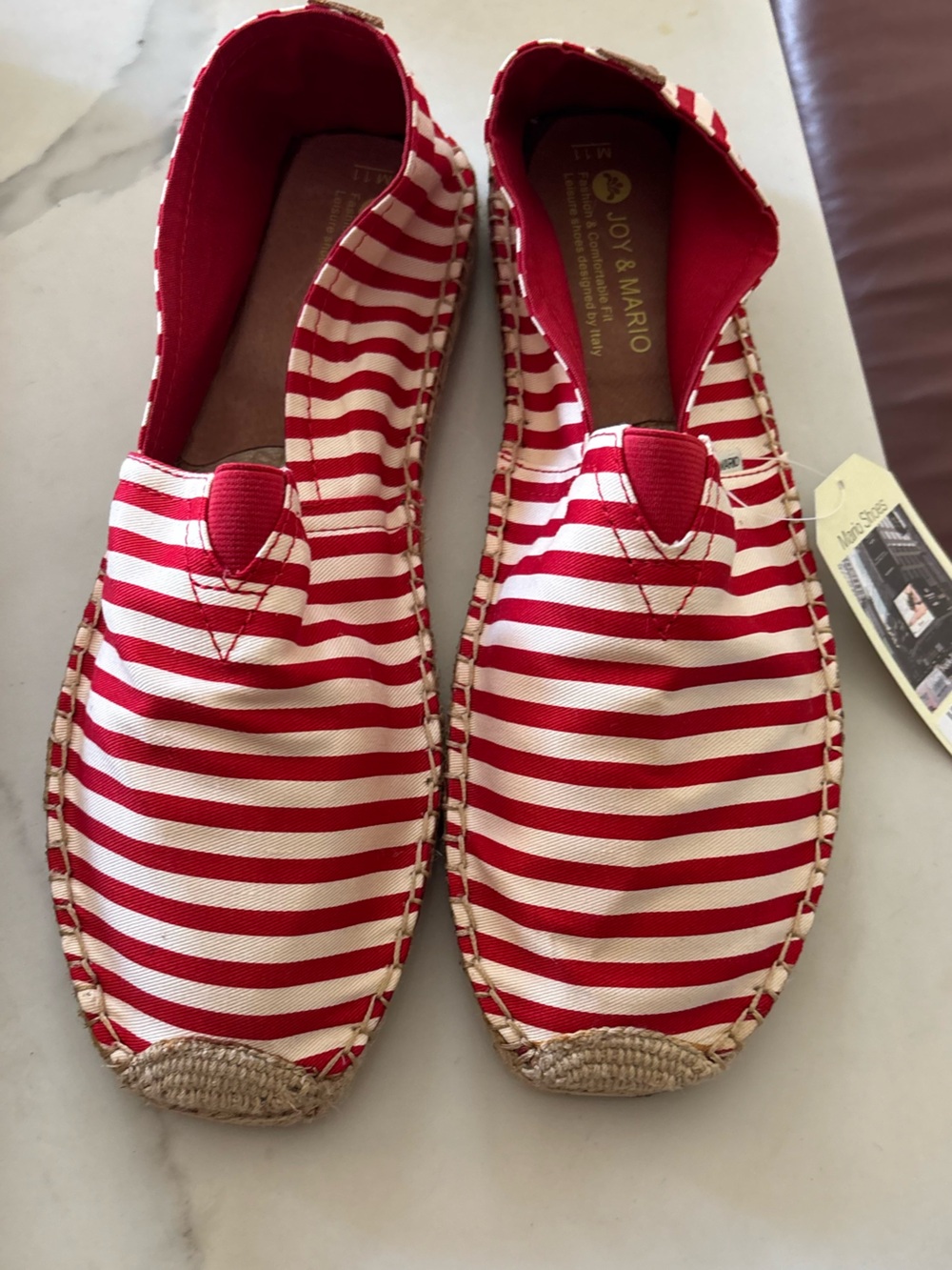 NIB Joy & Mario Red White Striped Espadrille Size 11